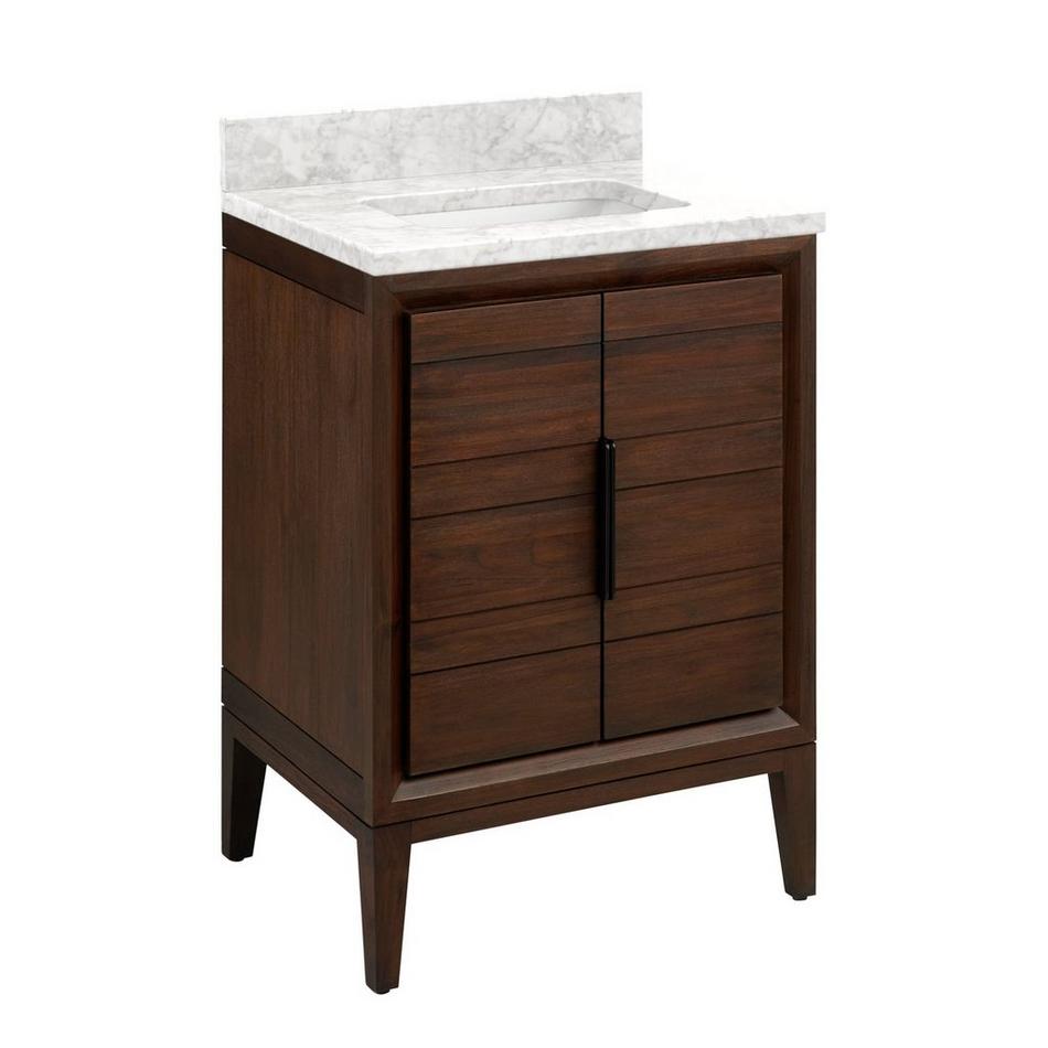 24" Aliso Teak Vanity with Rectangular Undermount Sink - Java - Carrara Marble No Faucet Holes, , large image number 0