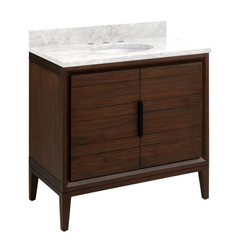 36" Aliso Teak Vanity with Undermount Sink - Java - Carrara Marble Widespread, , large image number 0