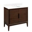 36" Aliso Teak Vanity with Undermount Sink - Java - Feathered White Quartz Widespread, , large image number 0