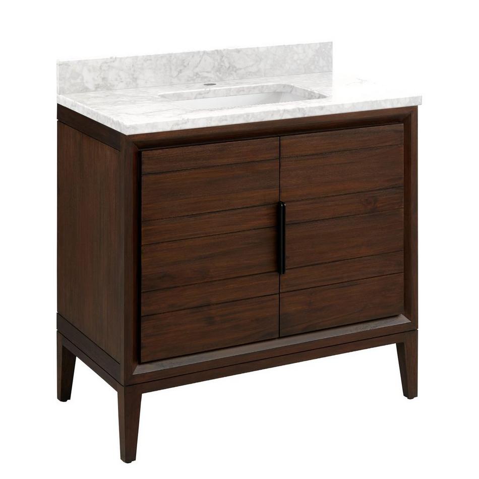 36" Aliso Teak Vanity with Rectangular Undermount Sink - Java - Carrara Marble Single Hole, , large image number 0