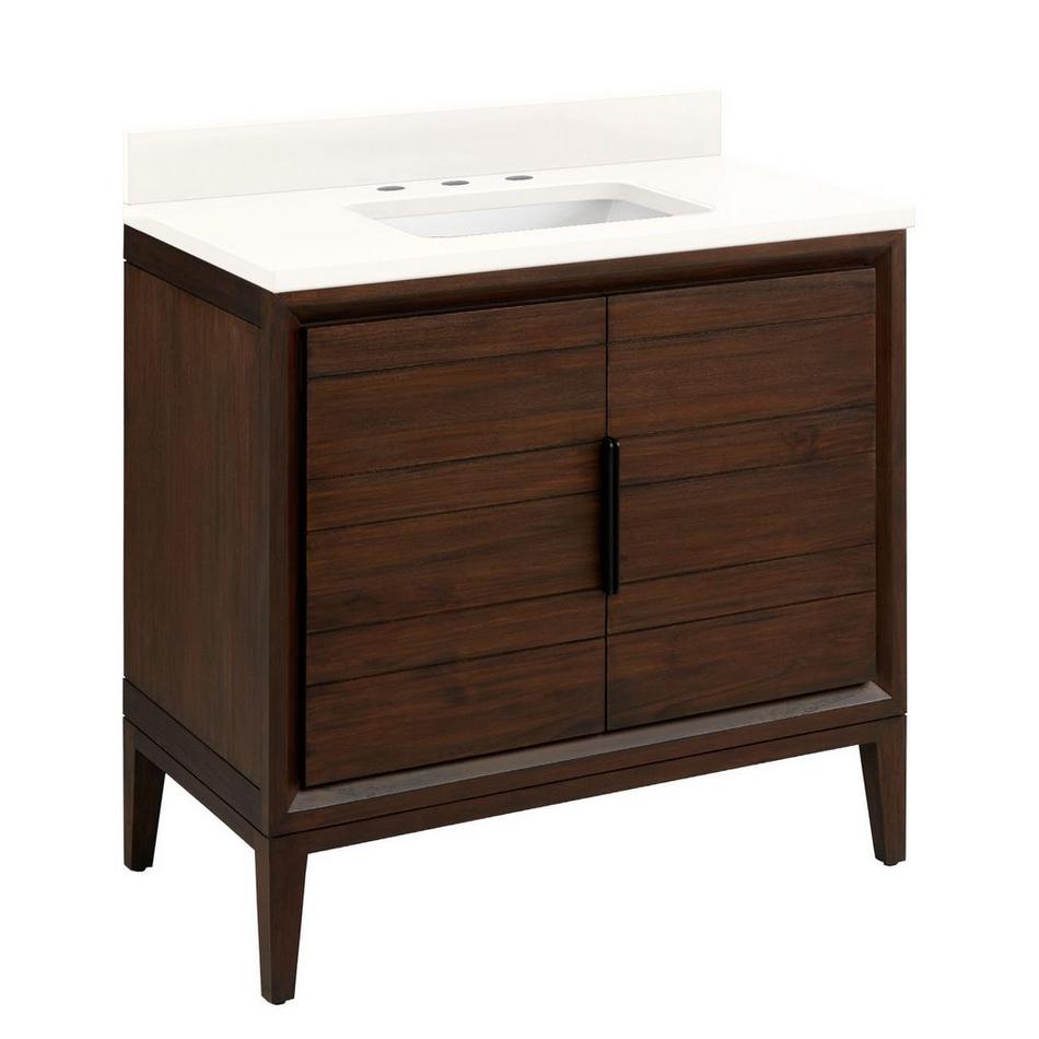 36" Aliso Teak Vanity with Rectangular Undermount Sink - Java - Arctic White Quartz Widespread, , large image number 0