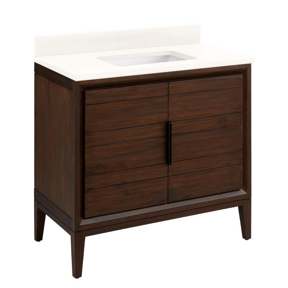 36" Aliso Teak Vanity with Rectangular Undermount Sink - Java - Arctic White Quartz No Faucet Holes, , large image number 0