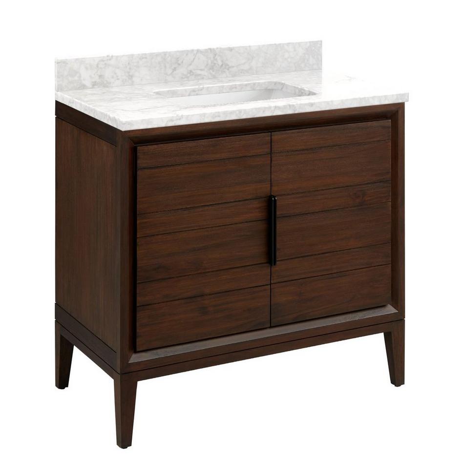 36" Aliso Teak Vanity with Rectangular Undermount Sink - Java - Carrara Marble No Faucet Holes, , large image number 0