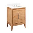 24" Aliso Teak Vanity with Rect Undermount Sink - Natural Teak - Feathered White Quartz Widespread, , large image number 0