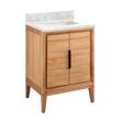 24" Aliso Teak Vanity with Rectangular Undermount Sink - Natural Teak-Carrara Marble No Faucet Holes, , large image number 0