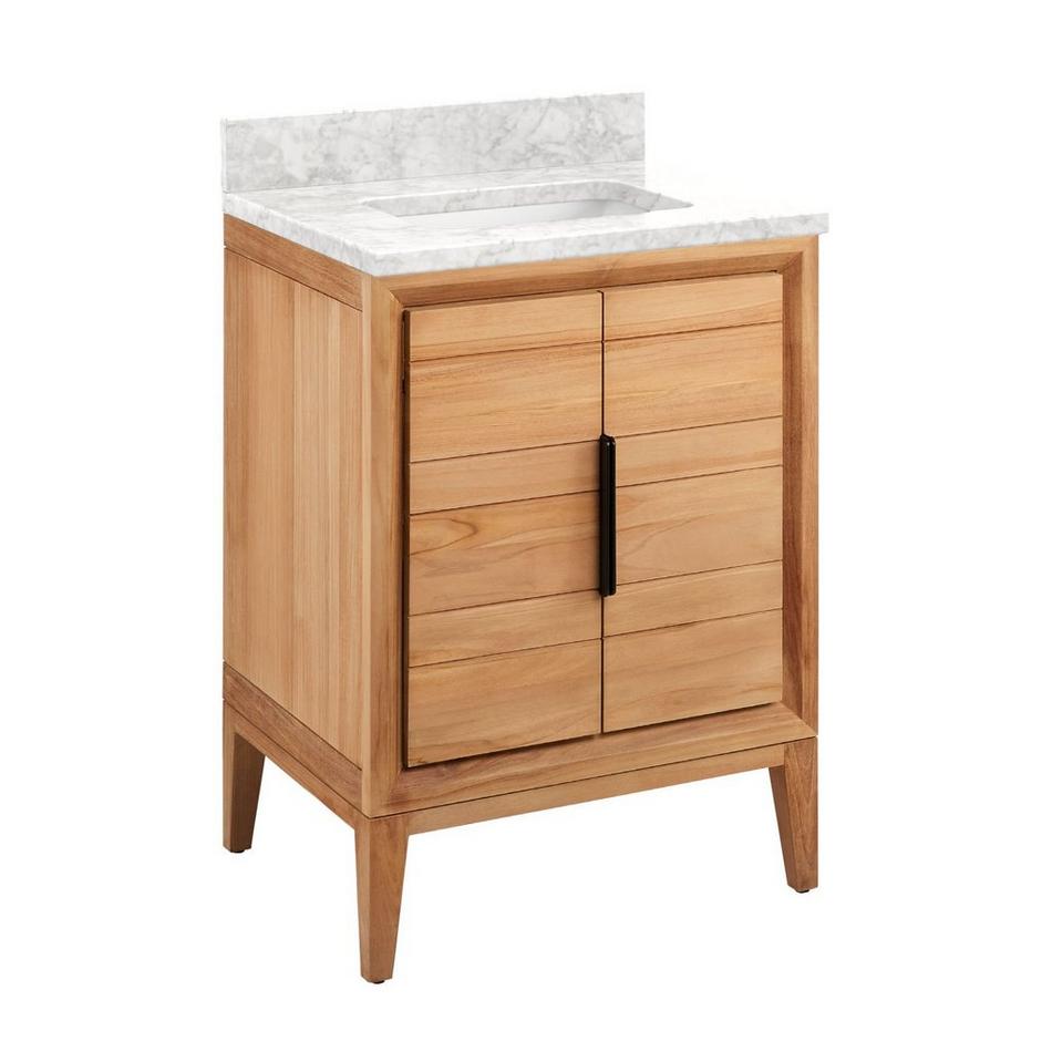 24" Aliso Teak Vanity with Rectangular Undermount Sink - Natural Teak-Carrara Marble No Faucet Holes, , large image number 0