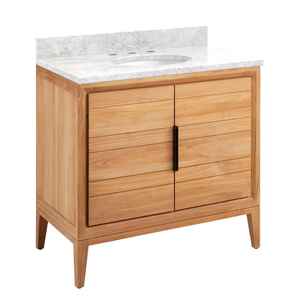 36" Aliso Teak Vanity with Undermount Sink - Natural Teak - Carrara Marble Widespread, , large image number 0