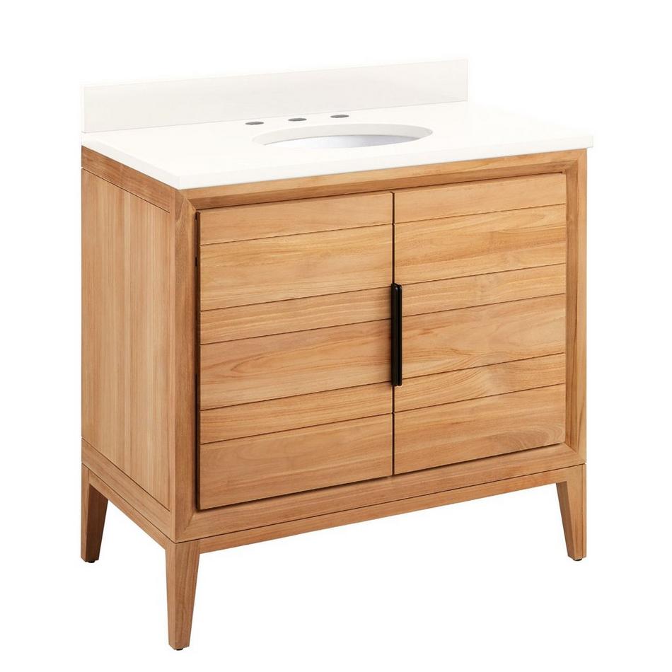 36" Aliso Teak Vanity with Undermount Sink - Natural Teak - Arctic White Quartz Widespread, , large image number 0