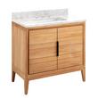 36" Aliso Teak Vanity with Rectangular Undermount Sink - Natural Teak - Carrara Marble Widespread, , large image number 0