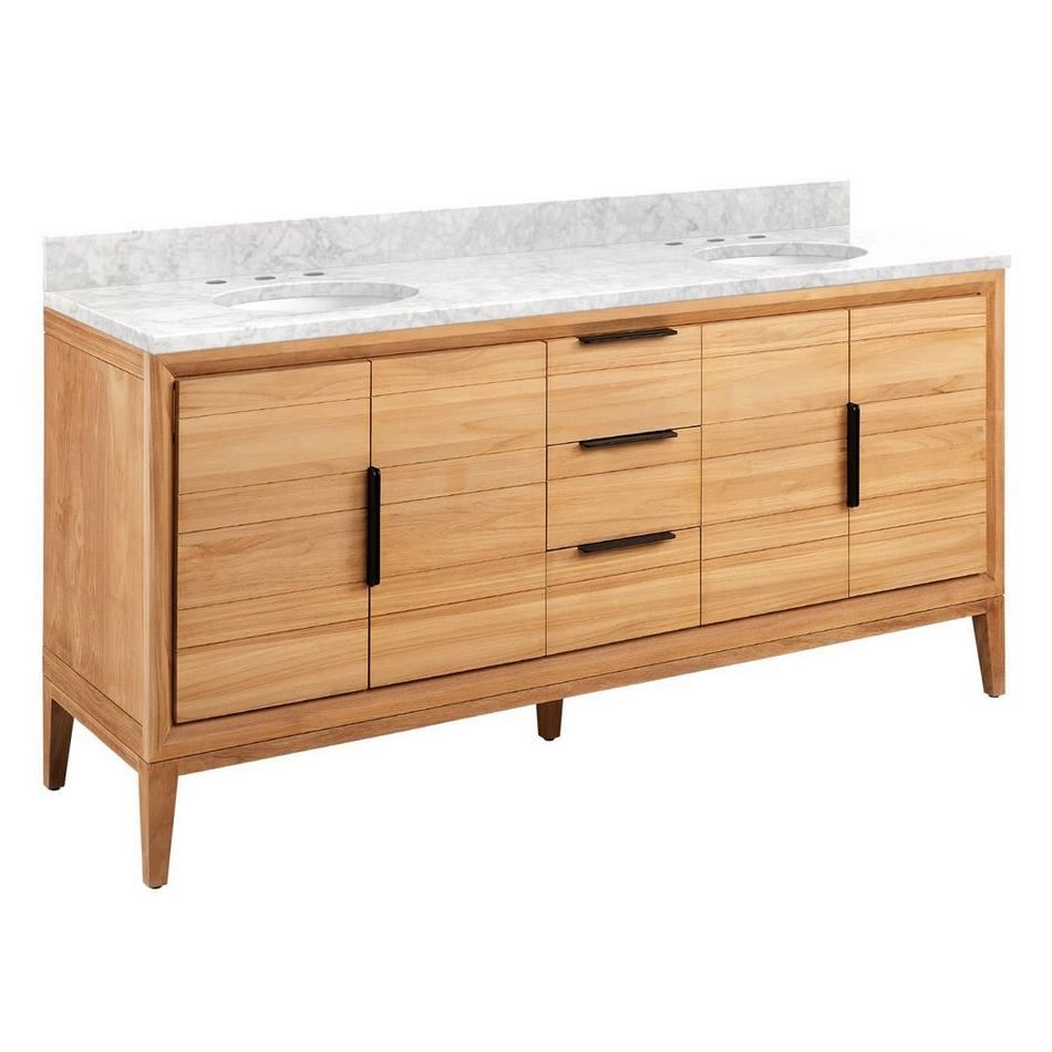 72" Aliso Double Vanity with Undermount Sinks - Natural Teak - Carrara Marble Widespread, , large image number 0
