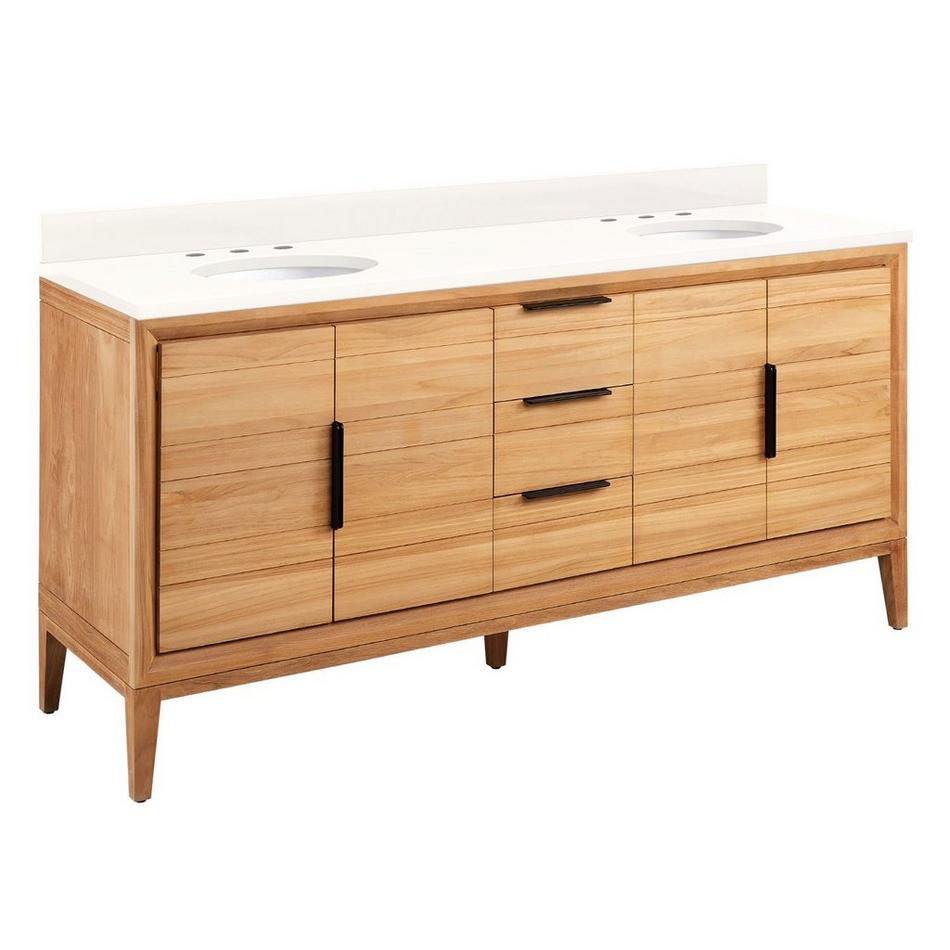 72" Aliso Double Vanity with Undermount Sinks - Natural Teak - Arctic White Quartz Widespread, , large image number 0