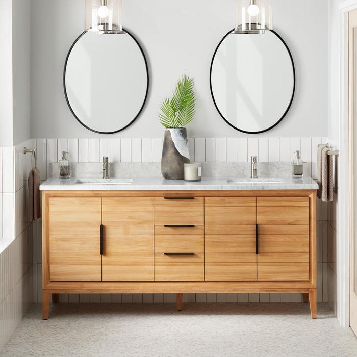 72" Aliso Teak Double Vanity with Rectangular Undermount Sink in Natural Teak
