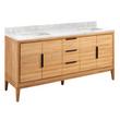 72" Aliso Double Vanity with Rect Undermount Sinks - Natural Teak - Carrara Marble No Faucet Holes, , large image number 0