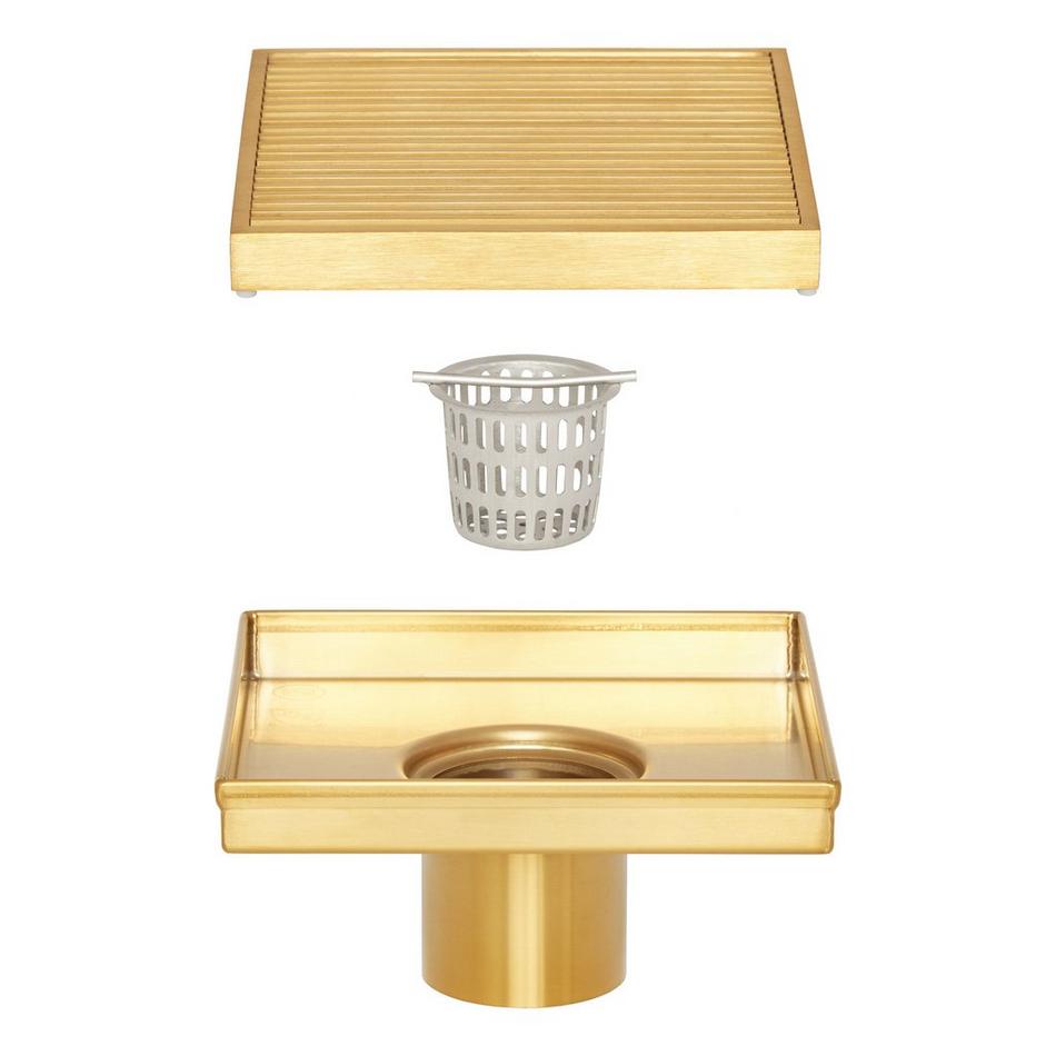 6" Carmen Square Shower Drain with Drain Flange - Brushed Gold, , large image number 3