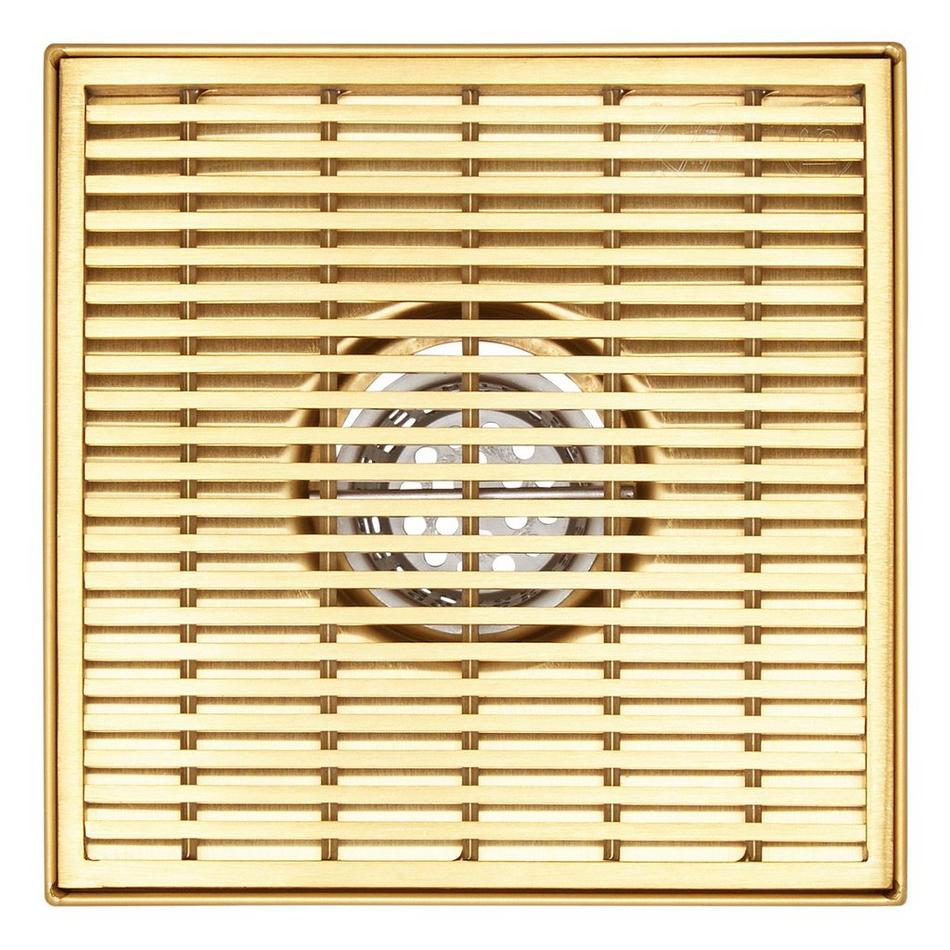 6" Carmen Square Shower Drain with Drain Flange - Brushed Gold, , large image number 1