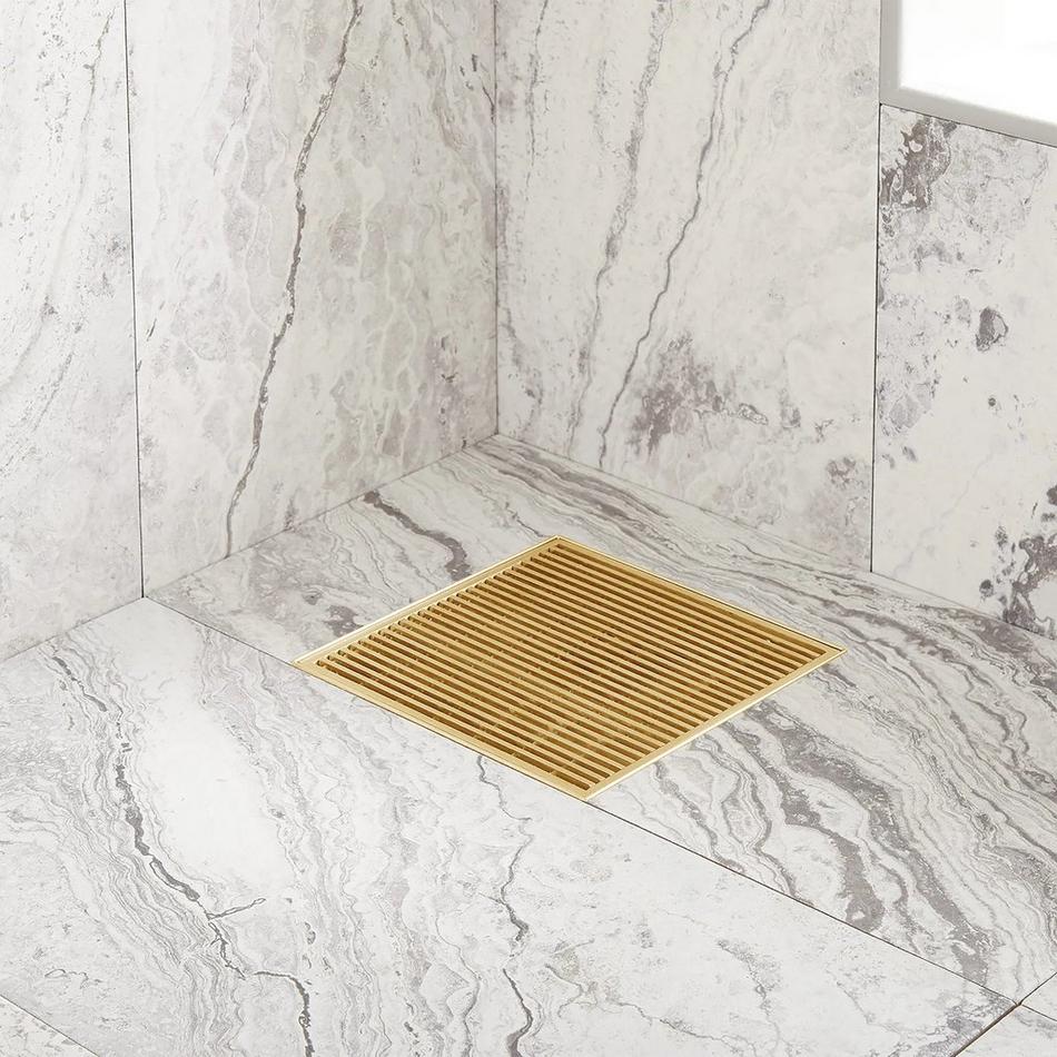8" Carmen Square Shower Drain with Drain Flange - Brushed Gold, , large image number 0