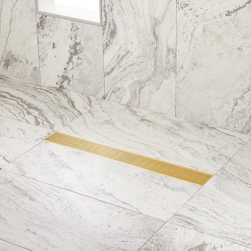 Carmen Linear Shower Drain with Drain Flange in Brushed Gold