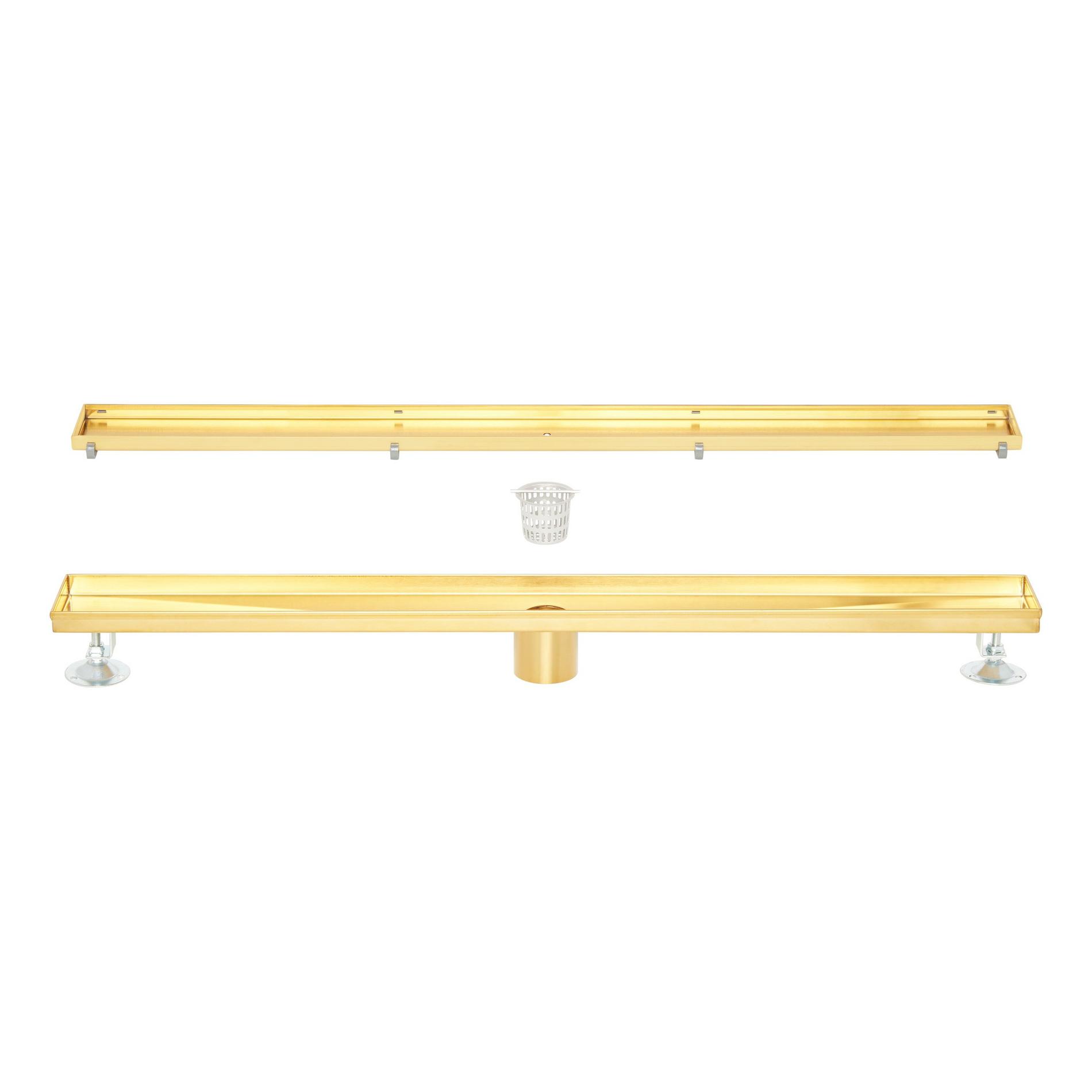 18" Cohen Linear Tilein Shower Drain with Drain Flange Brushed Gold