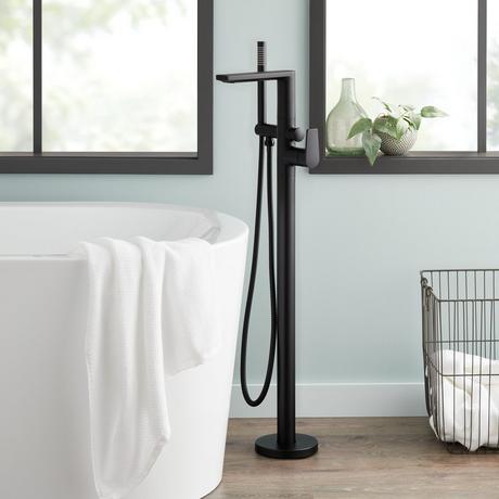 Berwyn Freestanding Tub Faucet with Hand Shower and Rough-In Valve with Stops - Matte Black