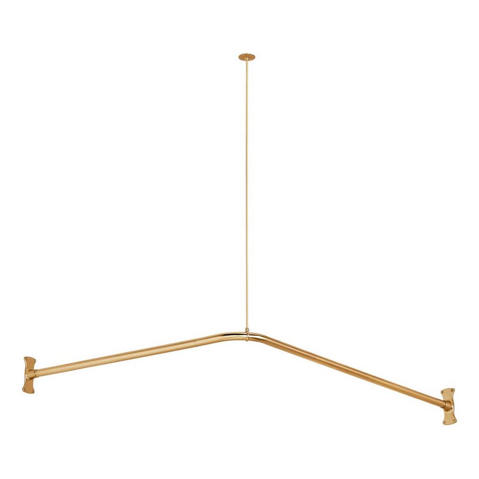 48" x 48" Corner Brass Shower Rod and Ceiling Support - Brushed Gold, , large image number 1