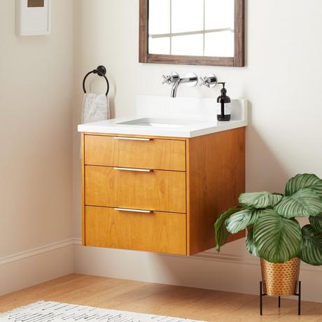 24" Dita Wall-Mount Vanity with Rectangular Undermount Sink - Honey Oak