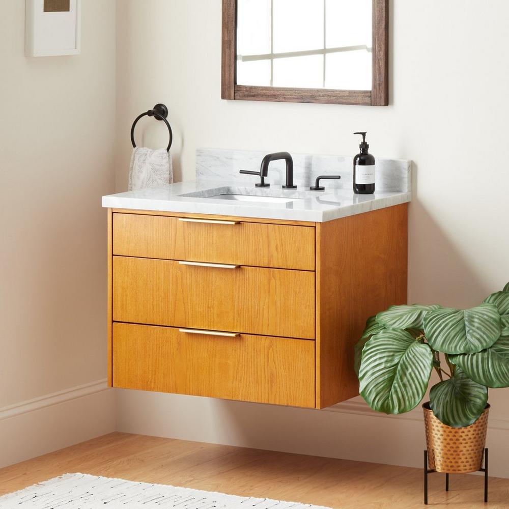 30" Dita Wall-Mount Vanity with Rectangular Undermount Sink in Honey Oak
