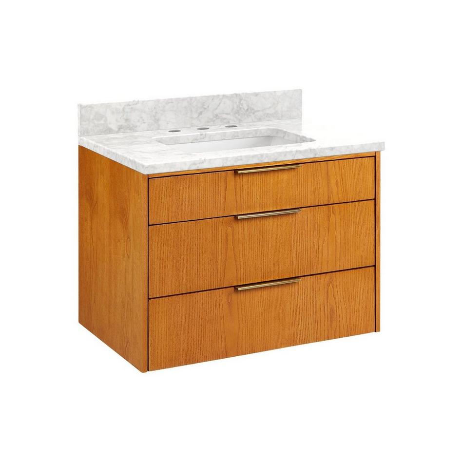 30" Dita Wall-Mount Vanity with Rectangular Undermount Sink - Honey Oak - Carrara Marble Widespread, , large image number 0