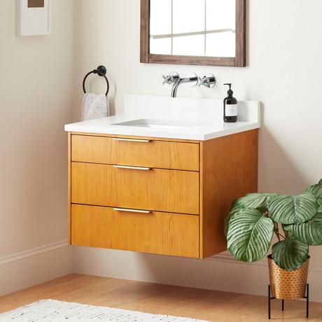 30" Dita Wall-Mount Vanity with Rectangular Undermount Sink - Honey Oak