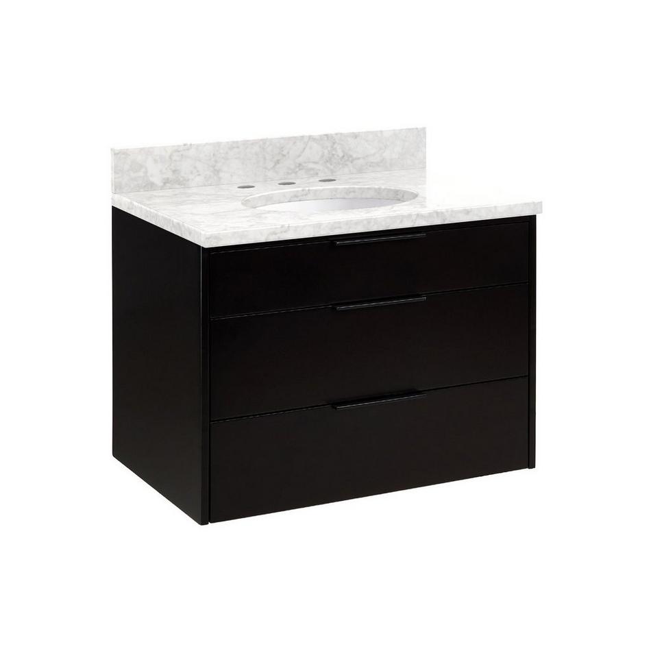 30" Dita Wall-Mount Vanity with Undermount Sink - Black - Carrara Marble Widespread, , large image number 0