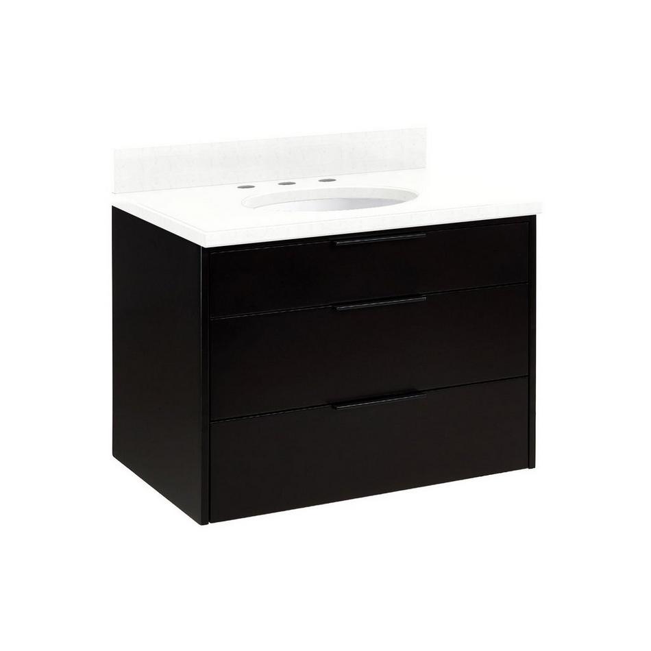 30" Dita Wall-Mount Vanity with Undermount Sink - Black - Feathered White Quartz Widespread, , large image number 0