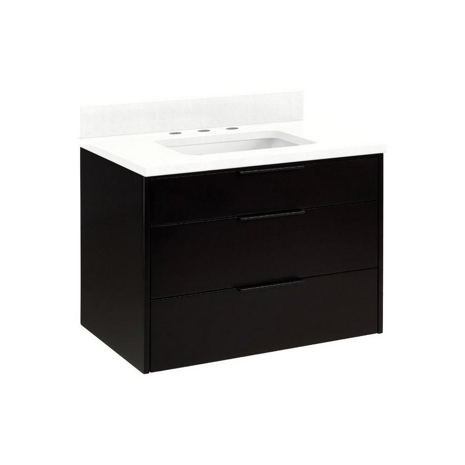 30" Dita Wall-Mount Vanity with Rect Undermount Sink - Black - Feathered White Quartz Widespread, , large image number 0