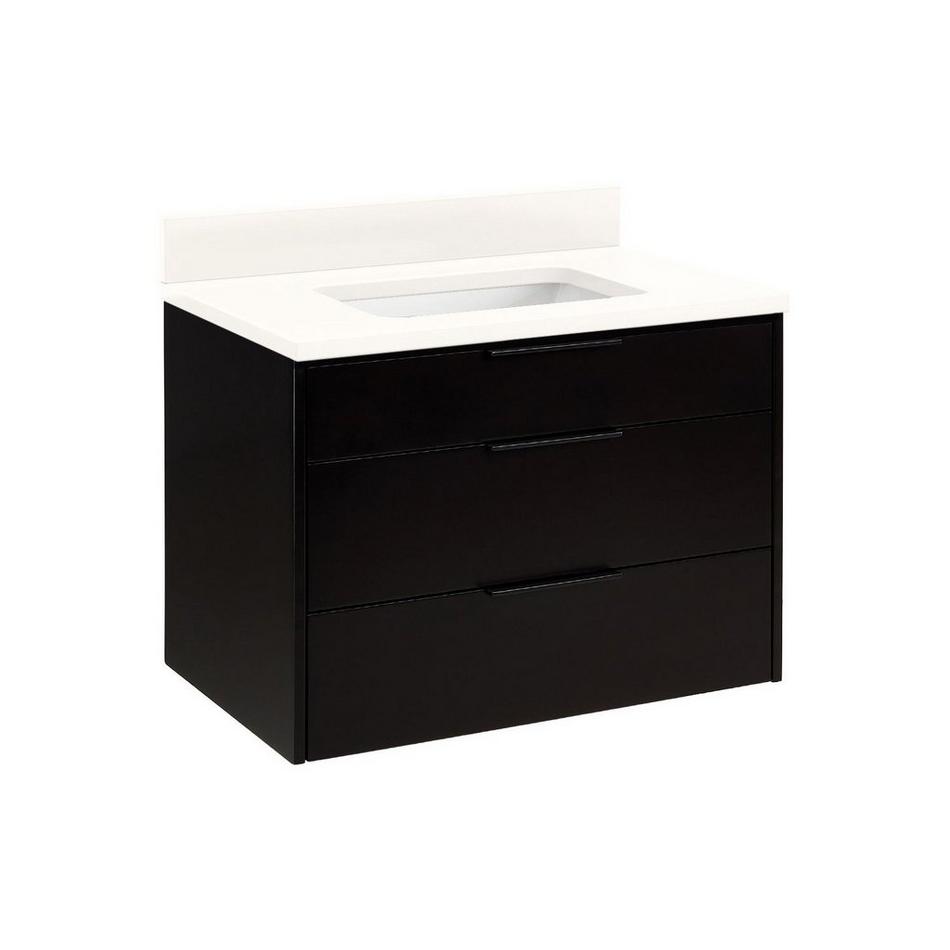 30" Dita Wall-Mount Vanity with Rect Undermount Sink - Black - Arctic White Quartz No Faucet Holes, , large image number 0