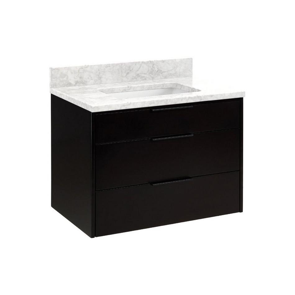 30" Dita Wall-Mount Vanity with Rectangular Undermount Sink - Black - Carrara Marble No Faucet Holes, , large image number 0