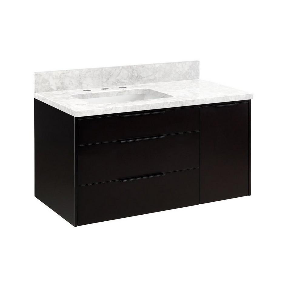 42" Dita Wall-Mount Vanity with Left Offset Rect Undermount Sink - Black - Carrara Marble Widespread, , large image number 0