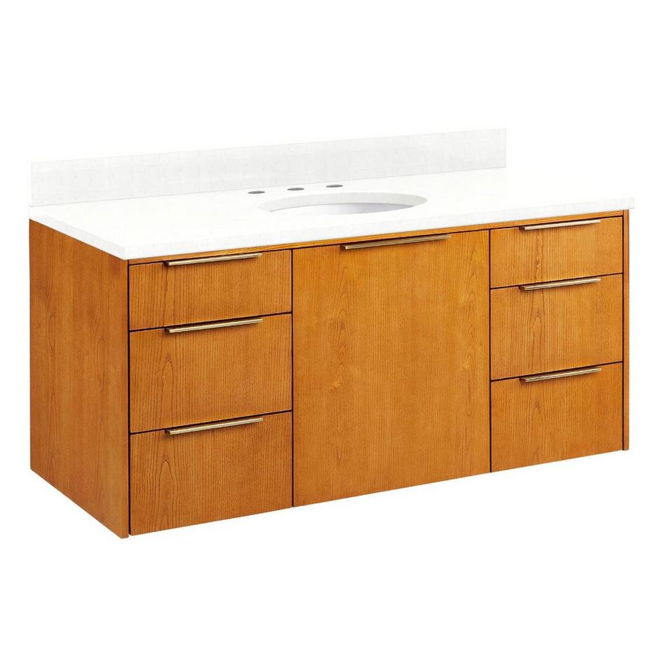 48" Dita Wall-Mount Vanity with Undermount Sink - Honey Oak - Feathered White Quartz Widespread, , large image number 0