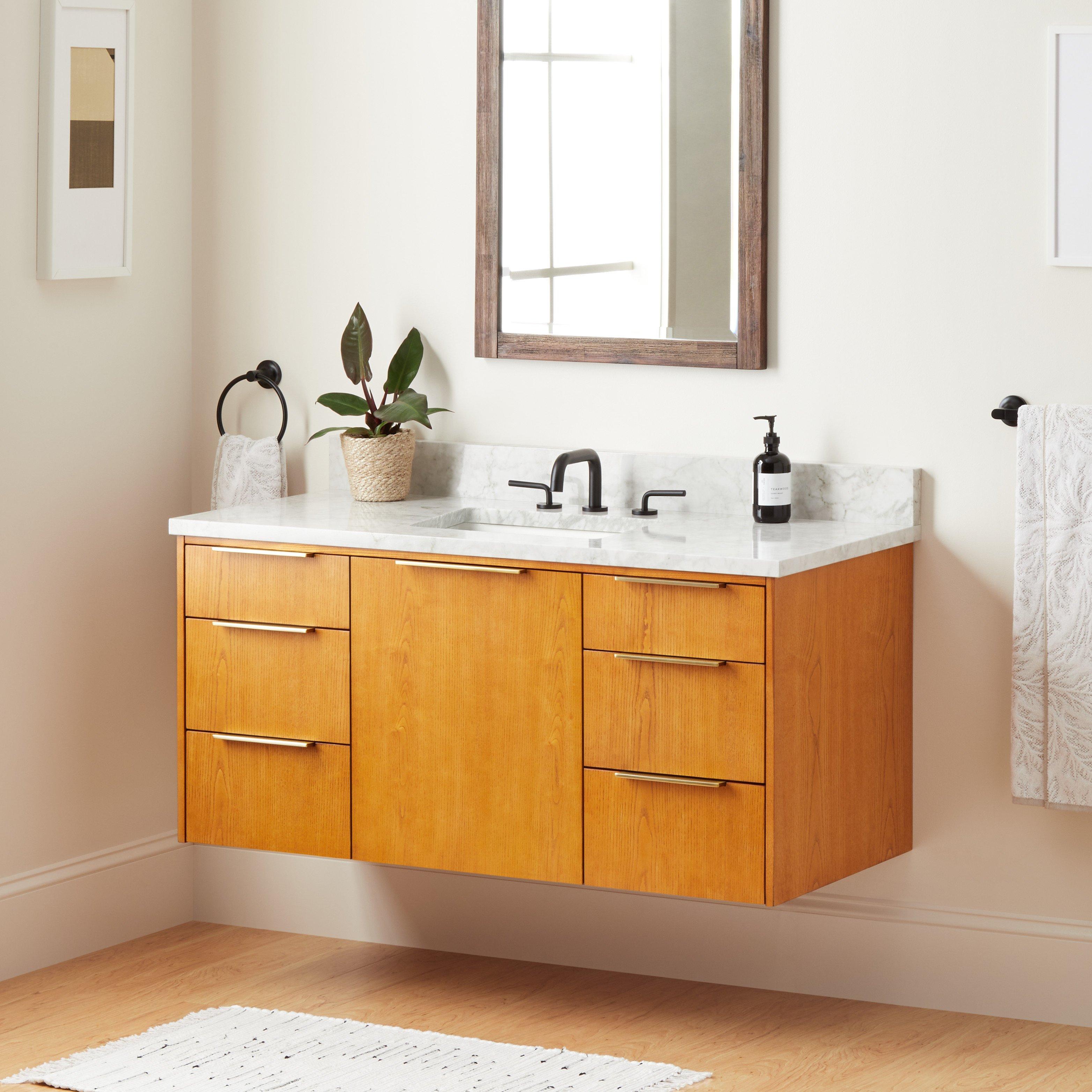 48 inch Dita Wall-Mount Vanity with Rectangular Undermount Sink - Honey Oak