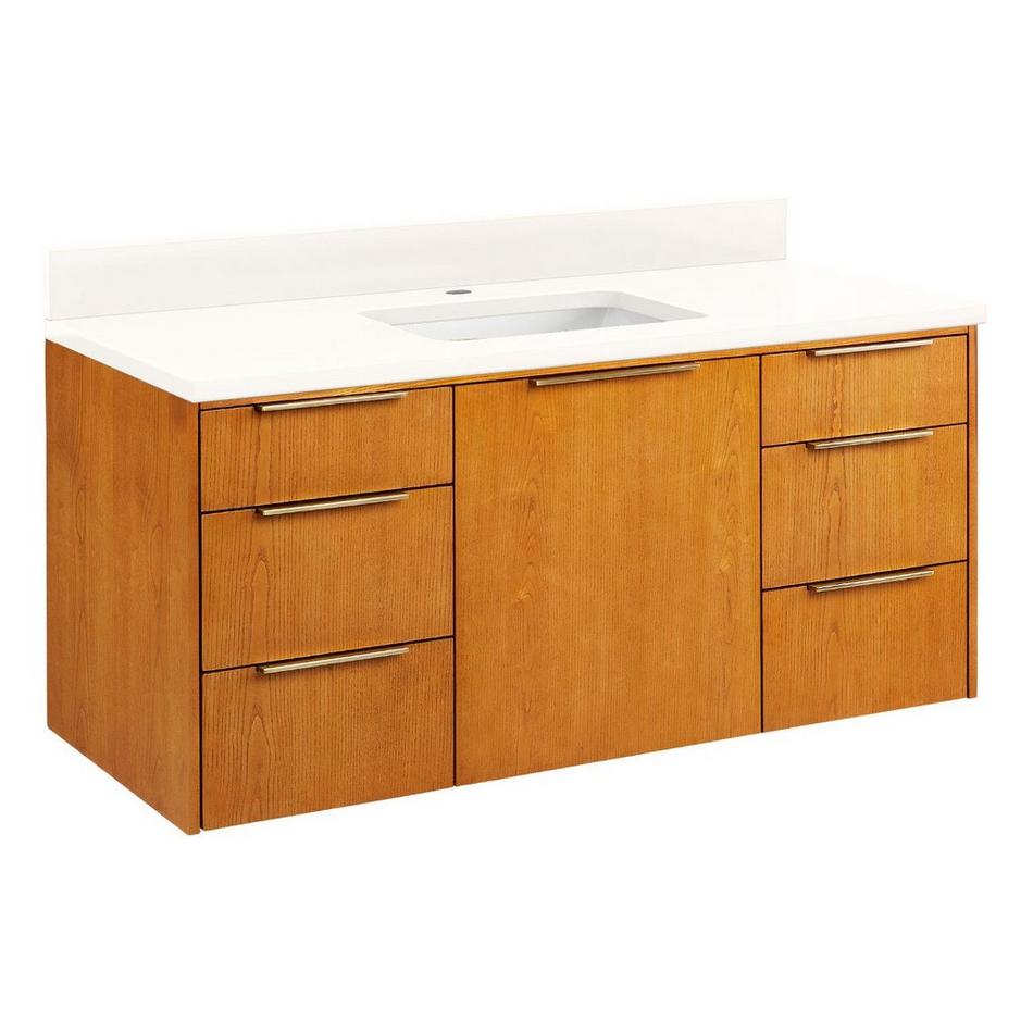 48" Dita Wall-Mount Vanity with Rect Undermount Sink - Honey Oak - Arctic White Quartz 1 Faucet Hole, , large image number 0
