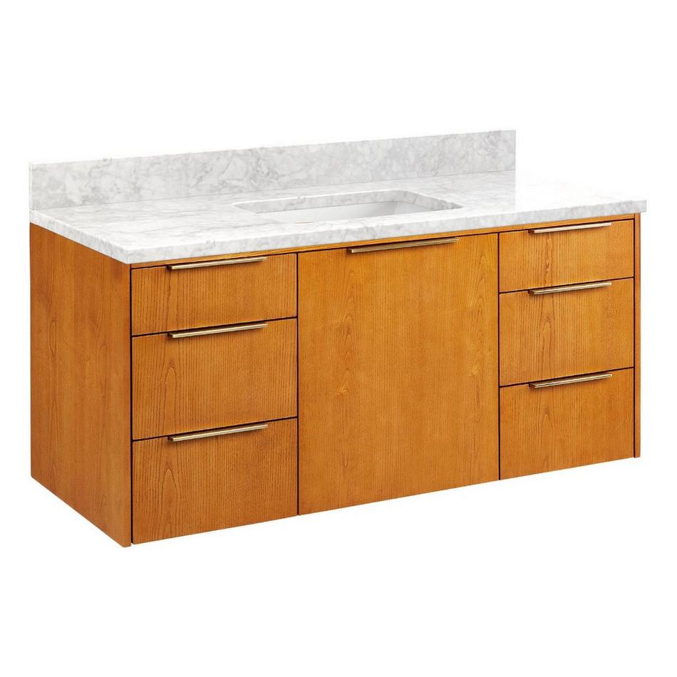 48" Dita Wall-Mount Vanity with Rectangular Undermount Sink-Honey Oak-Carrara Marble No Faucet Holes, , large image number 0