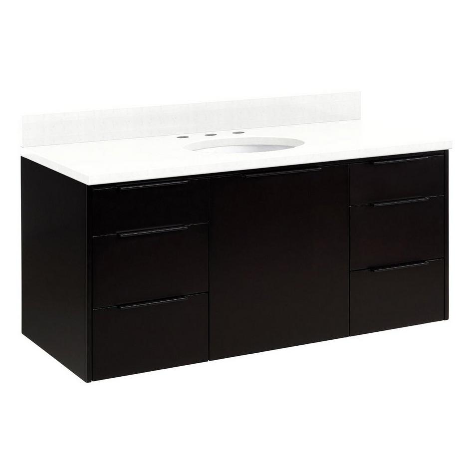 48" Dita Wall-Mount Vanity with Undermount Sink - Black - Feathered White Quartz Widespread, , large image number 0