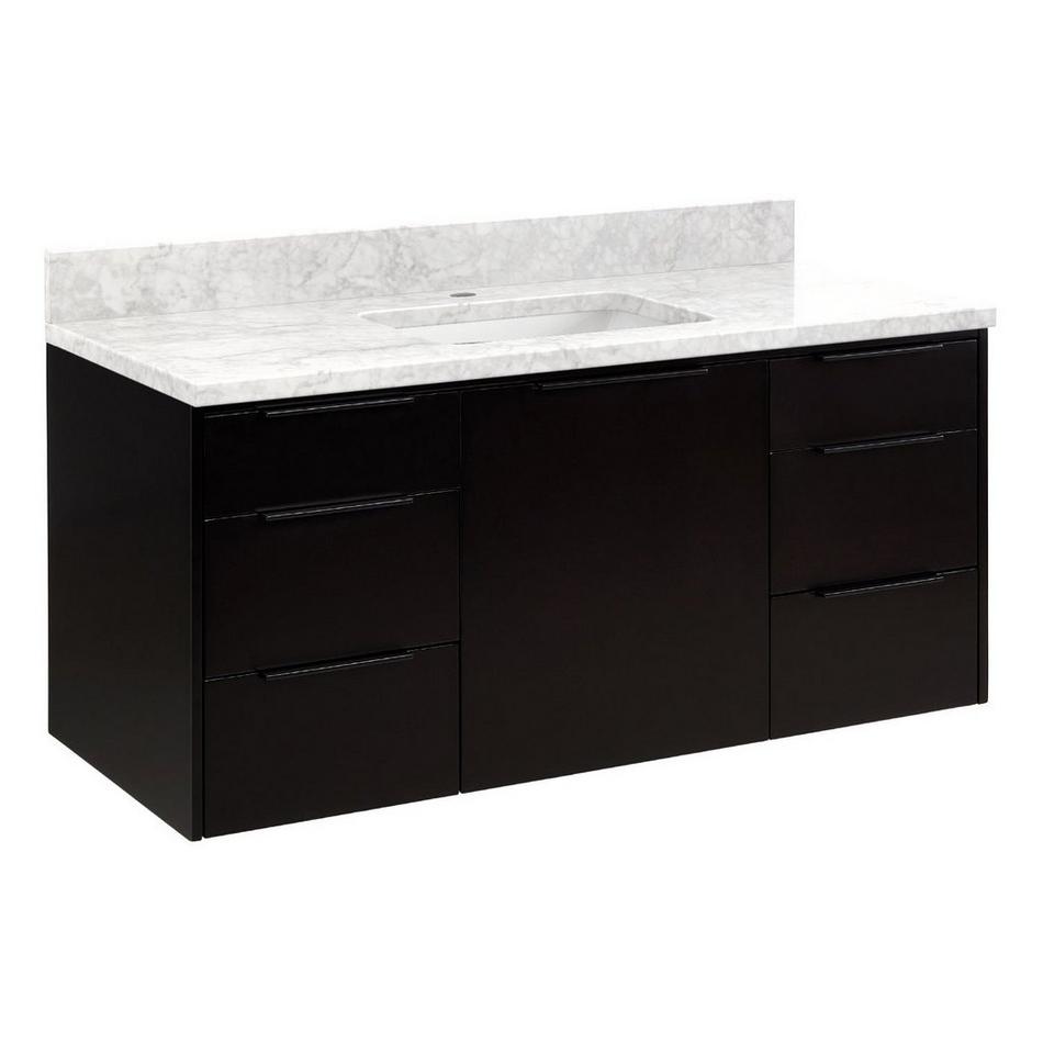 48" Dita Wall-Mount Vanity with Rect Undermount Sink - Black - Carrara Marble Single Faucet Hole, , large image number 0