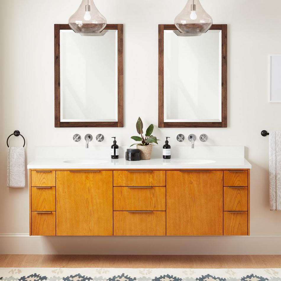 72" Dita Wall-Mount Double Vanity with Undermount Sinks - Honey Oak, , large image number 1