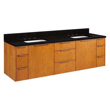 72" Dita Wall-Mount Double Vanity with Rectangular Undermount Sinks - Honey Oak