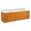 72" Dita Wall-Mount Double Vanity with Rect Undermount Sinks - Honey Oak - Carrara 1 Faucet Hole, , large image number 0