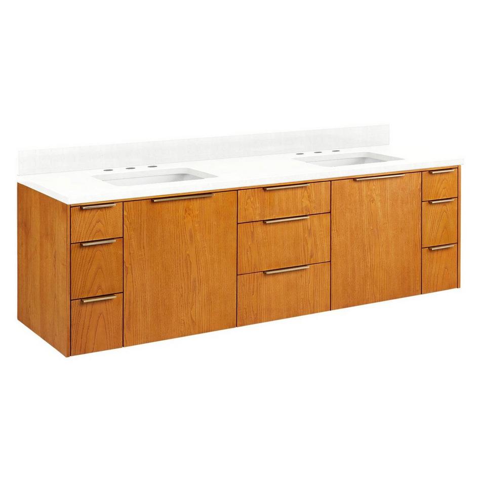 72" Dita Wall-Mount Double Vanity with Rect Undermount Sinks - Honey Oak -Feathered White Widespread, , large image number 0