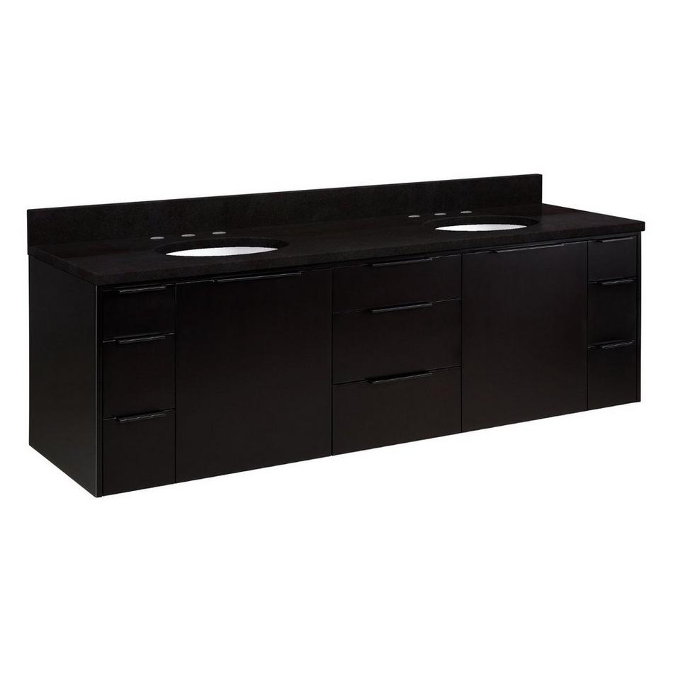 72" Dita Wall-Mount Double Vanity with Undermount Sinks - Black - Absolute Black Granite Widespr, , large image number 0