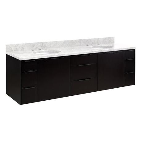 72" Dita Wall-Mount Double Vanity with Undermount Sinks - Black