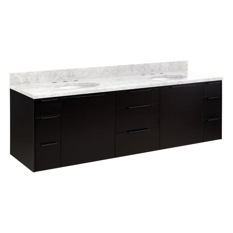 72" Dita Wall-Mount Double Vanity with Undermount Sinks - Black - Carrara Marble Widespread, , large image number 0