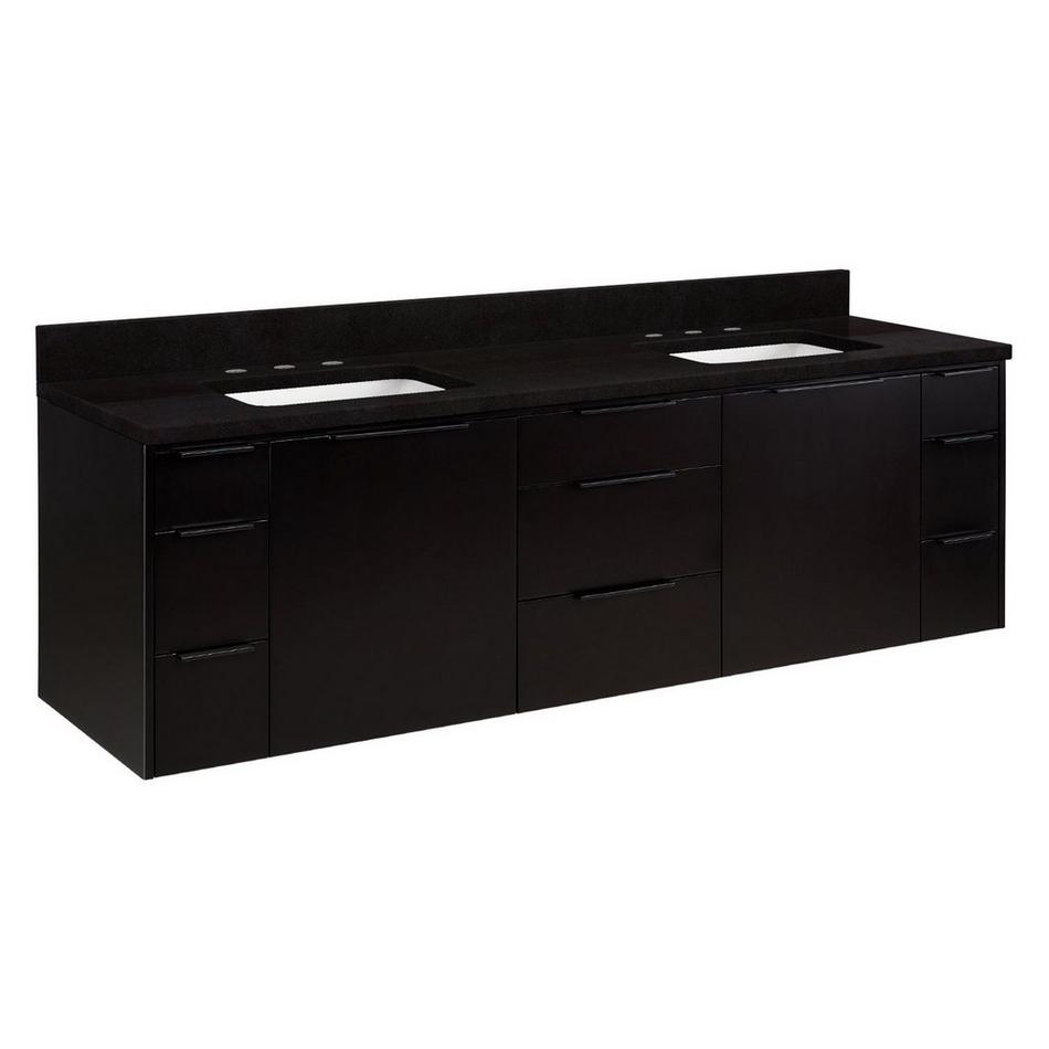 72" Dita Wall-Mount Double Vanity with Rect Undermount Sinks-Black-Absolute Black Granite Widesp, , large image number 0