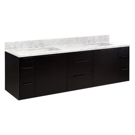 72" Dita Wall-Mount Double Vanity with Rectangular Undermount Sinks - Black