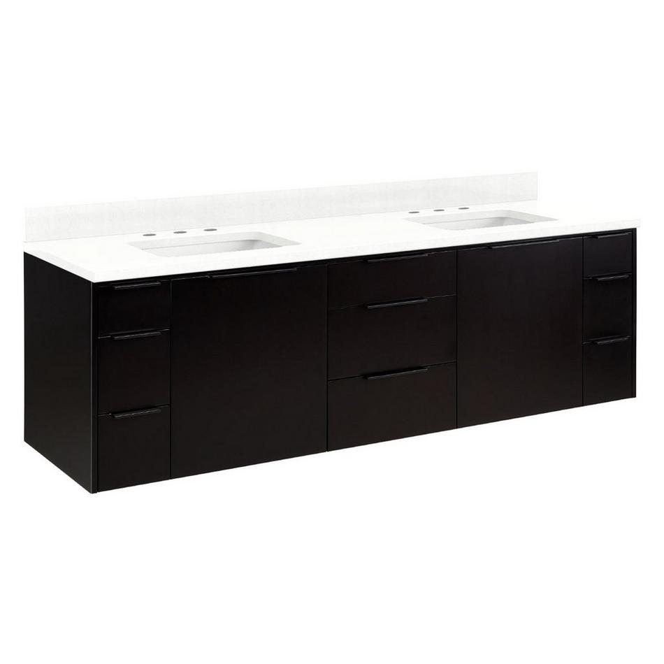 72" Dita Wall-Mount Double Vanity with Rect Undermount Sinks-Black-Feathered White Quartz Widespread, , large image number 0